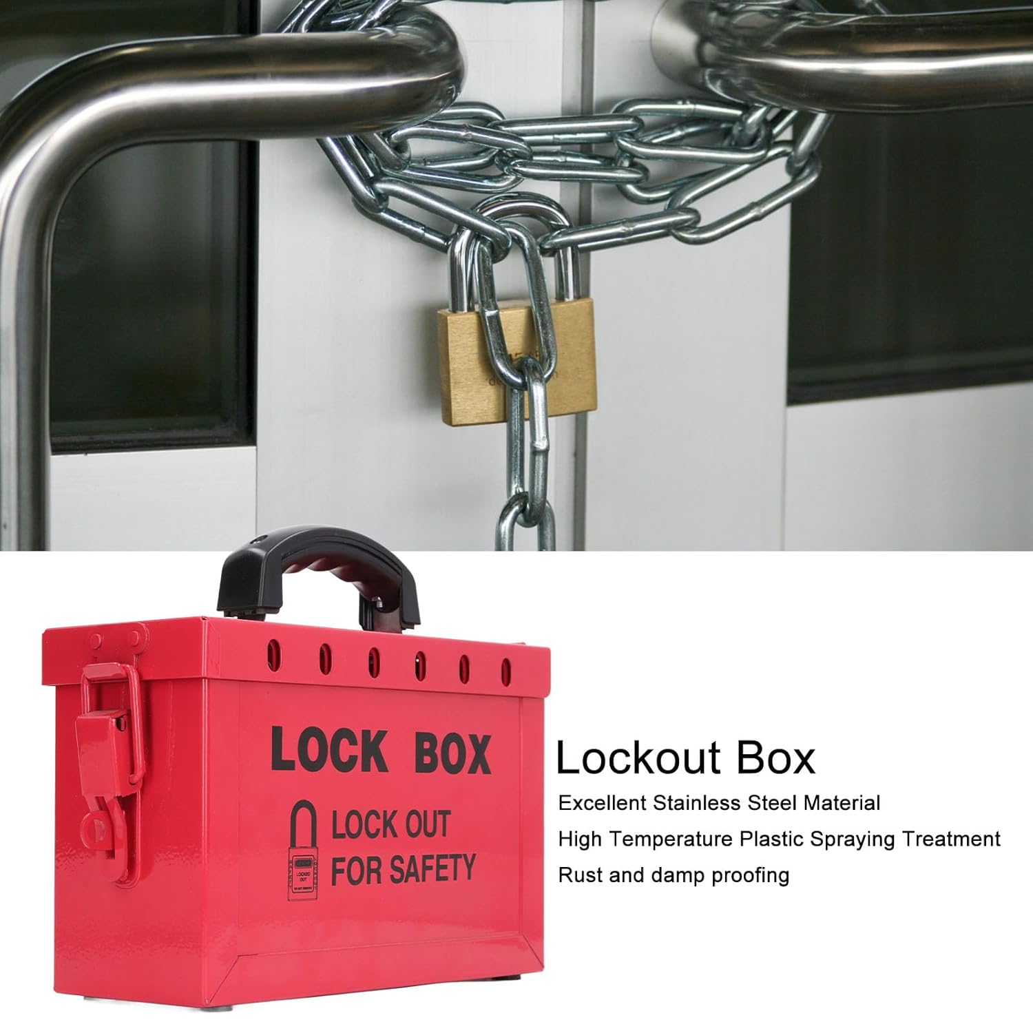 Lockout Tagout Group Lock Box Portable Security Group Padlock Box 13 Guage Stainless Steel Lockout Box Red for OSHA Compliance Group