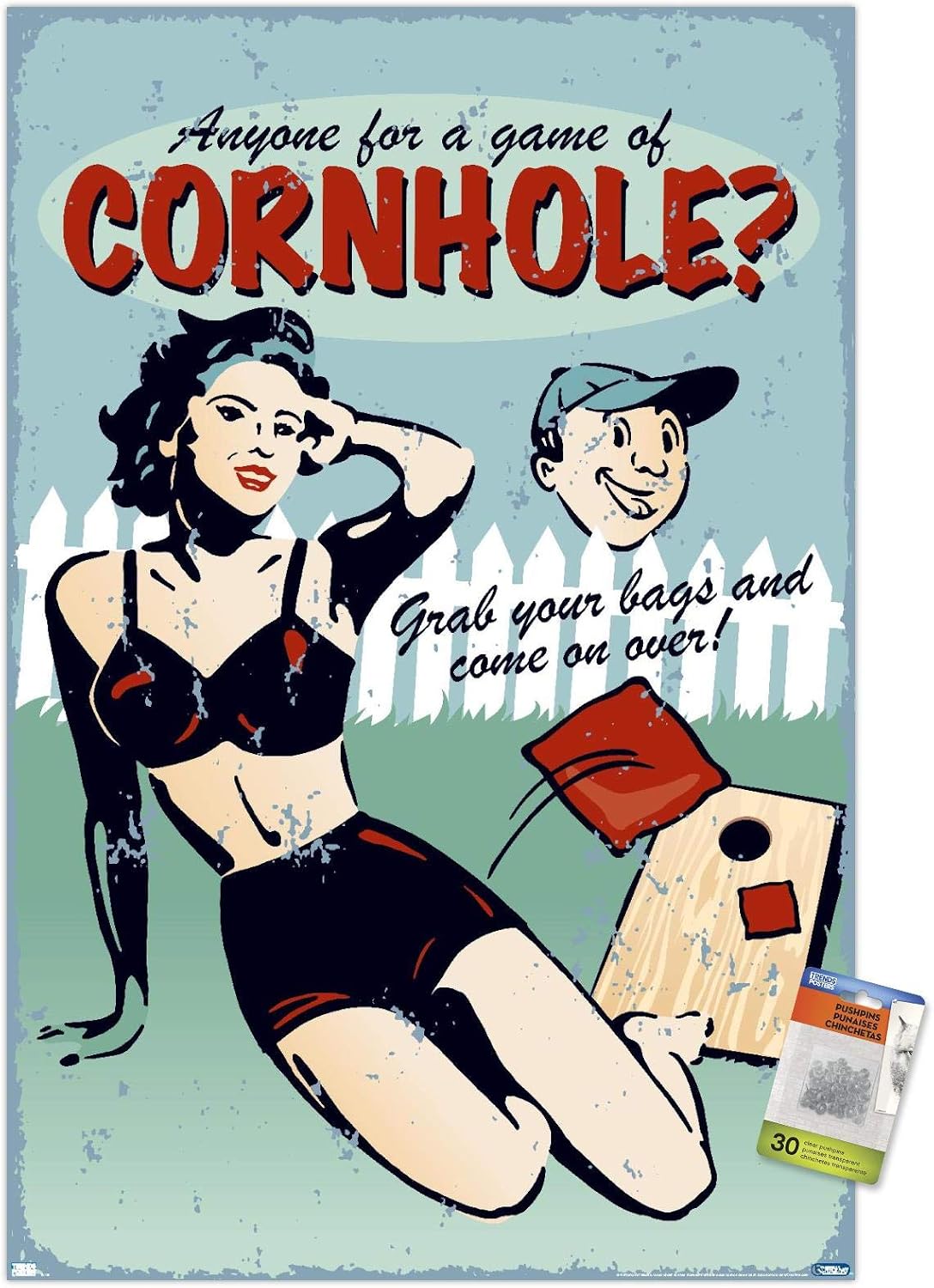 Trends International Anyone for Cornhole Wall Poster, 22.37" x 34.00", Premium Poster & Push Pin Bundle