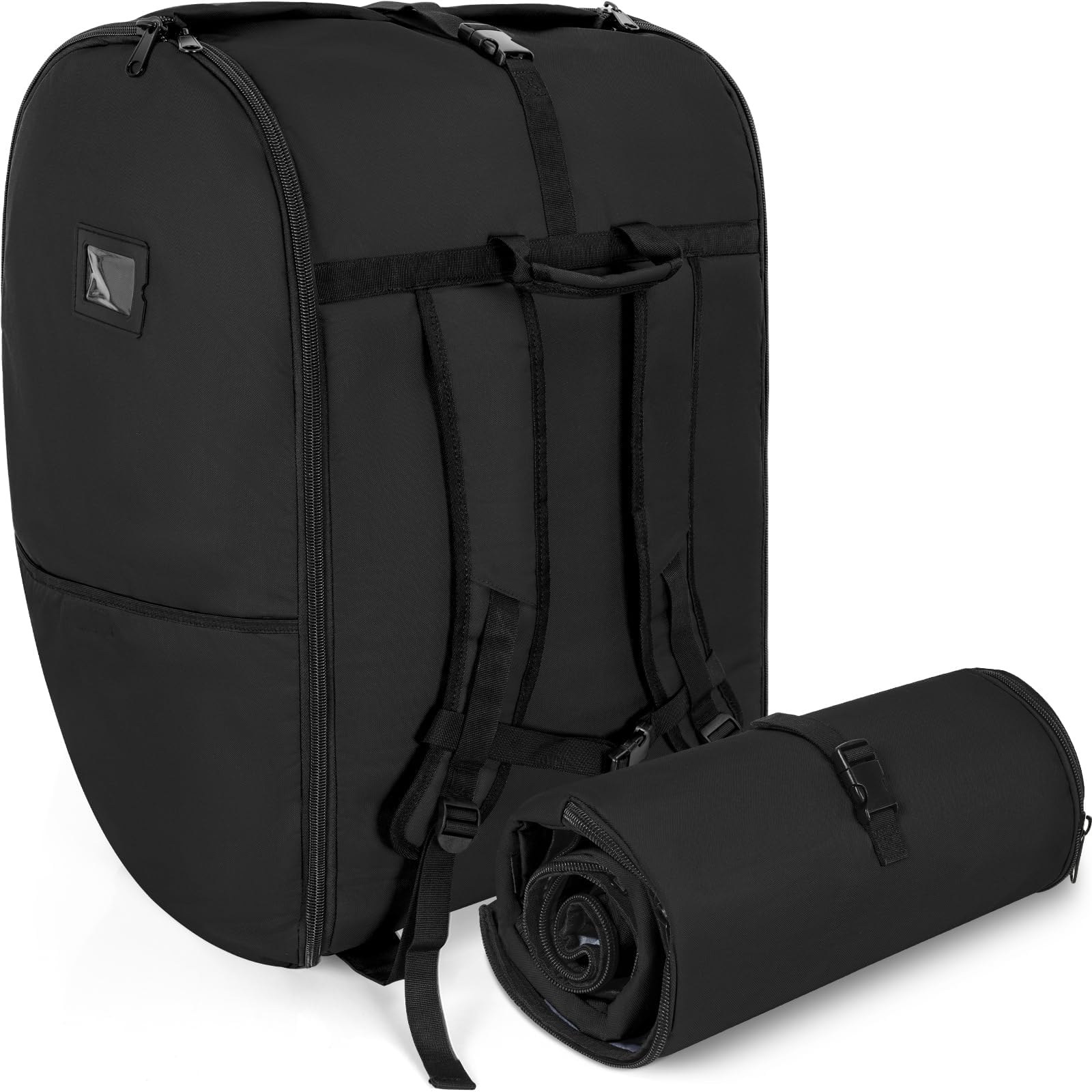 Padded Car Seat Travel Bag Compatible with Doona, Infant Car Seat Travel Bag, Foldable Car Seat Stroller Gate Check Bag for Airplane (Black)-image-14
