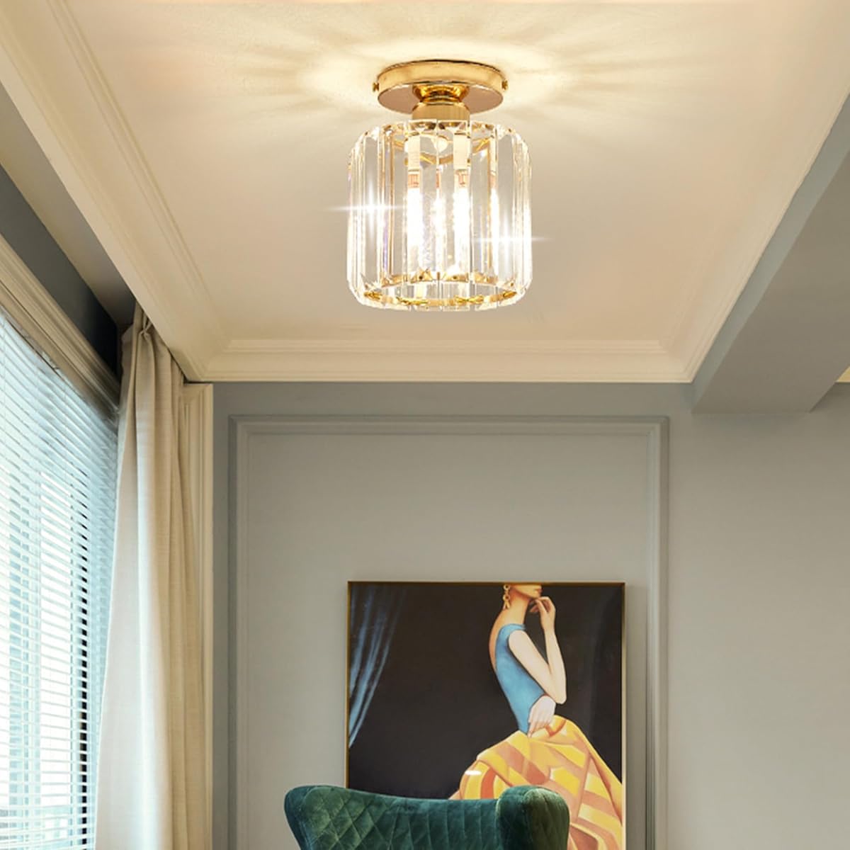 Cerca de lámparas de techo Mini lámpara de techo de montaje empotrado de cristal moderna para interiores con base E26, pasillo, dormitorio, baño, entrada, cocina (dorado, 5,9 pulgadas redondas)