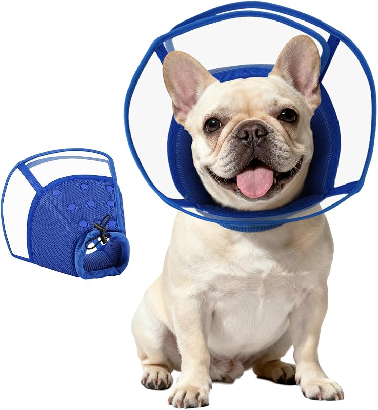 Colar Cone de Recuperação para Cães Kuoser com Malha Respirável e PVC Transparente, Tamanho M