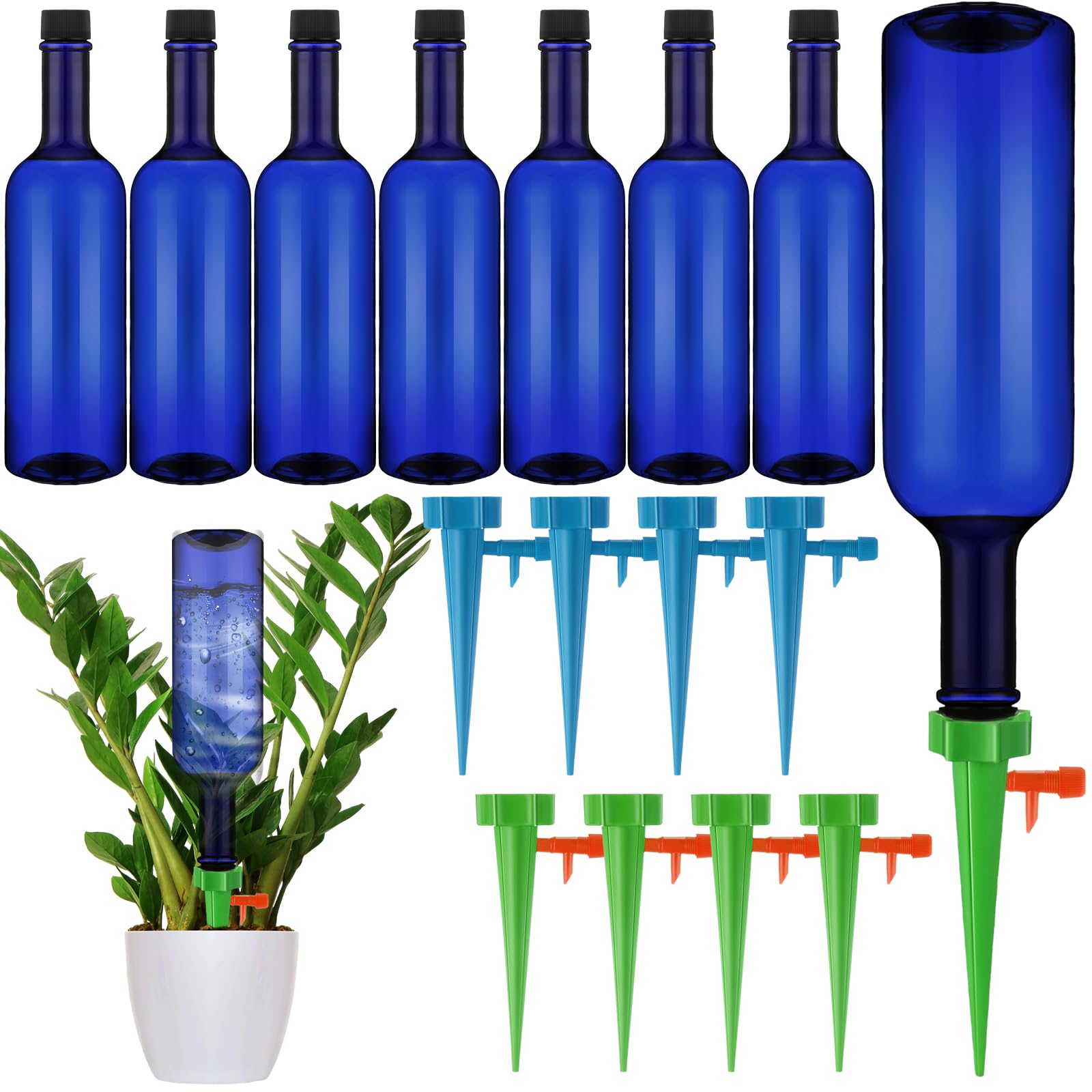 SiliFine Plant Watering Devices with Self Watering Spikes and 26 oz Plastic Bottles Plant Waterer Devices with Adjustable Control Valve Switch Indoor