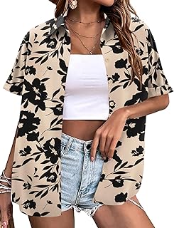 Women's Summer Hawaiian Shirts Floral Short Sleeve Button Down Shirts Hawaii Tropical Beach Tops Outfits