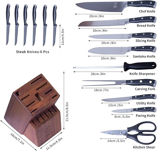 Miniatura 7 de Juego de cuchillos de cocina de 15 piezas con bloque, juego de cuchillos con afilador integrado, juego de cuchillos de acero inoxidable con bloque,