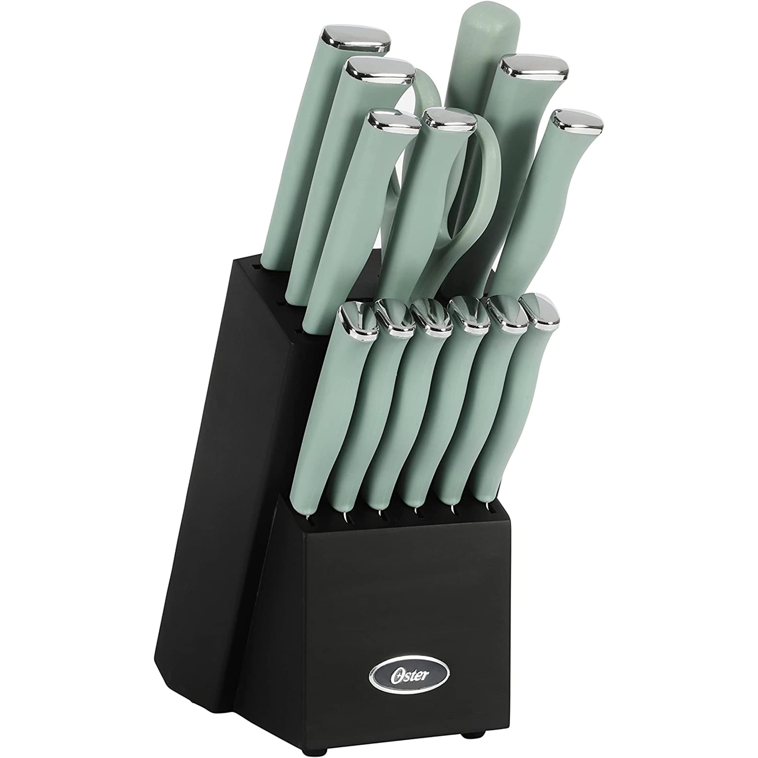 Oster Langmore 15 Piece Stainless Steel Cutlery Knife Block Set W/Black Box – Moss Blue