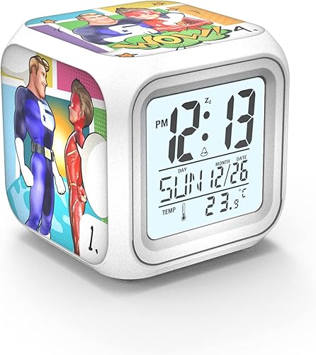 Miniatura 1 de Reloj despertador para niños, botones fáciles de usar, reloj de luz nocturna de 7 colores cambiantes, alarma fuerte, repetición, pequeño y ligero,