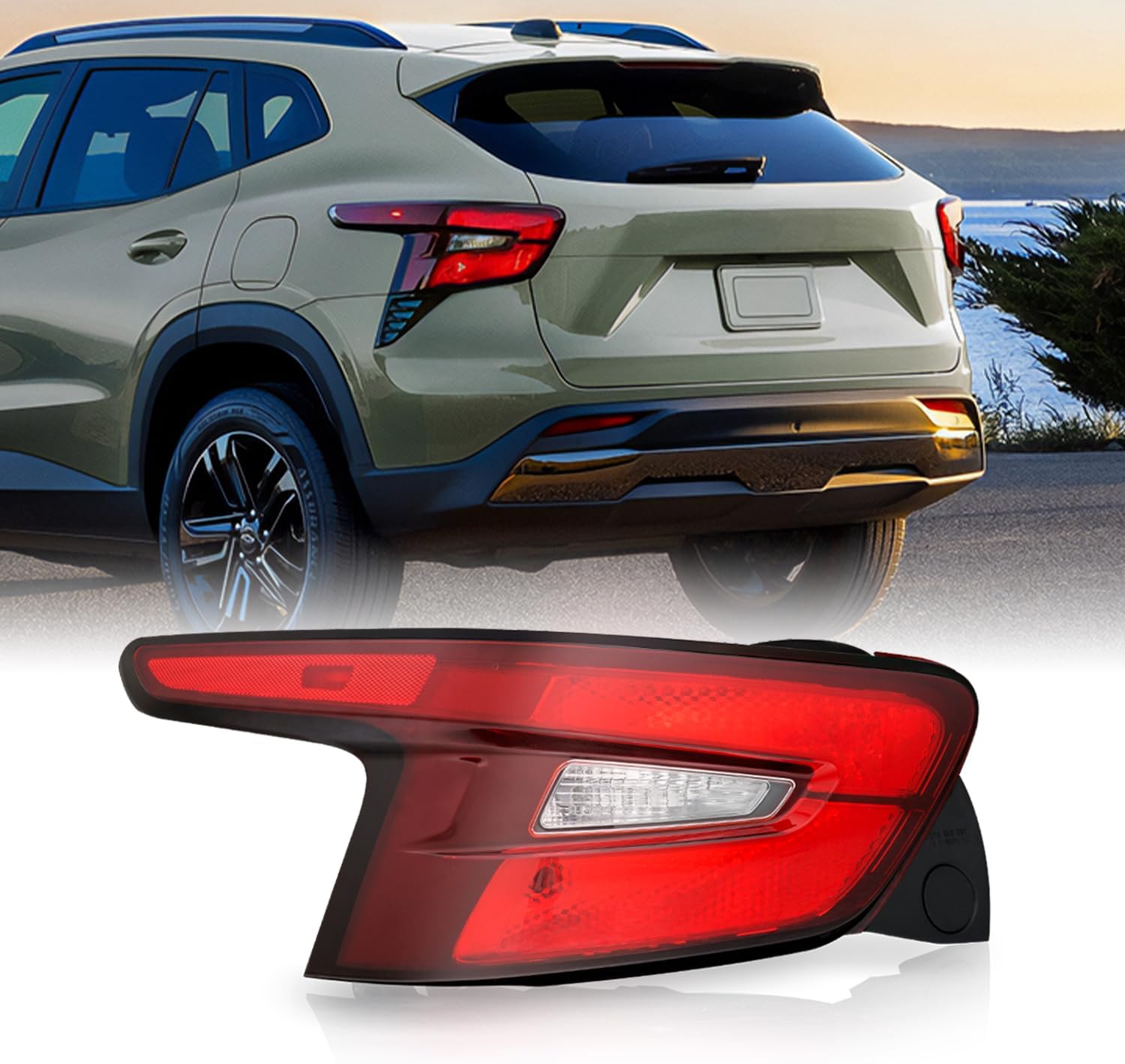 AKKON - Fits 2024-2025 Chevy Trax LED Chrome Red Tail Light Brake Lamp Driver Left Side Replacement 24 25