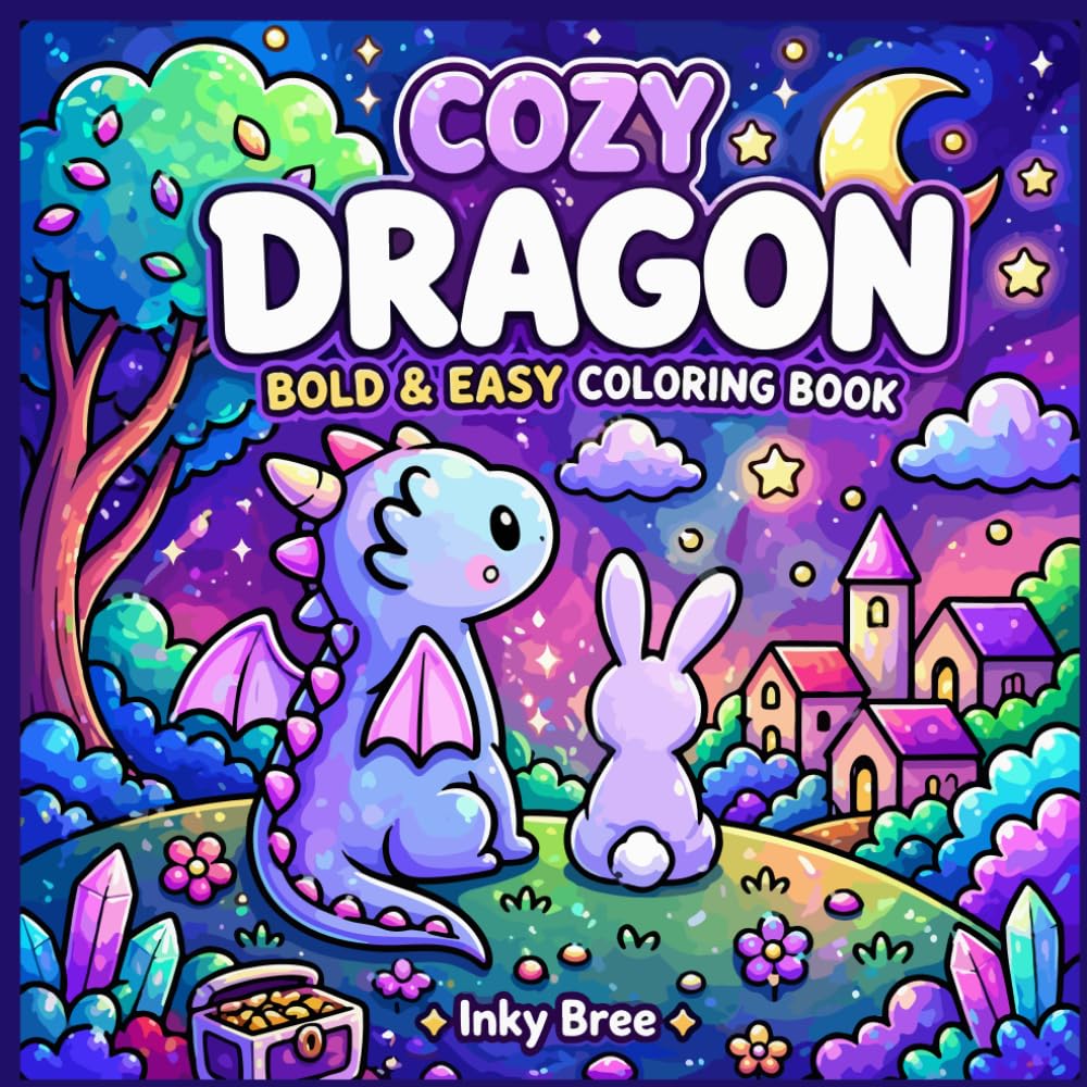Cozy Dragon: Bold d Easy Coloring Book