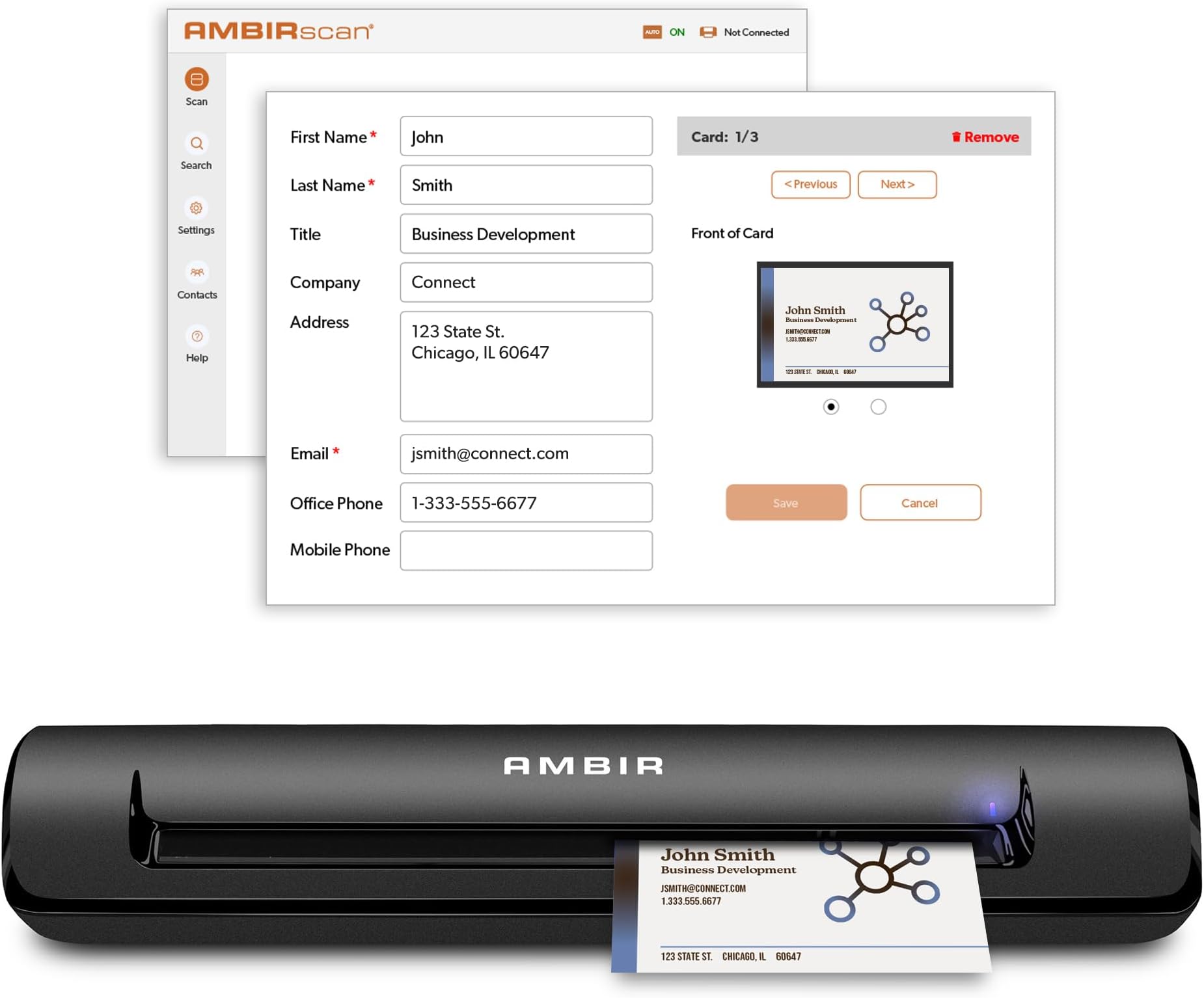 Ambir Technology TravelScan Pro 600 Simplex Document Scanner with Scan Business Card