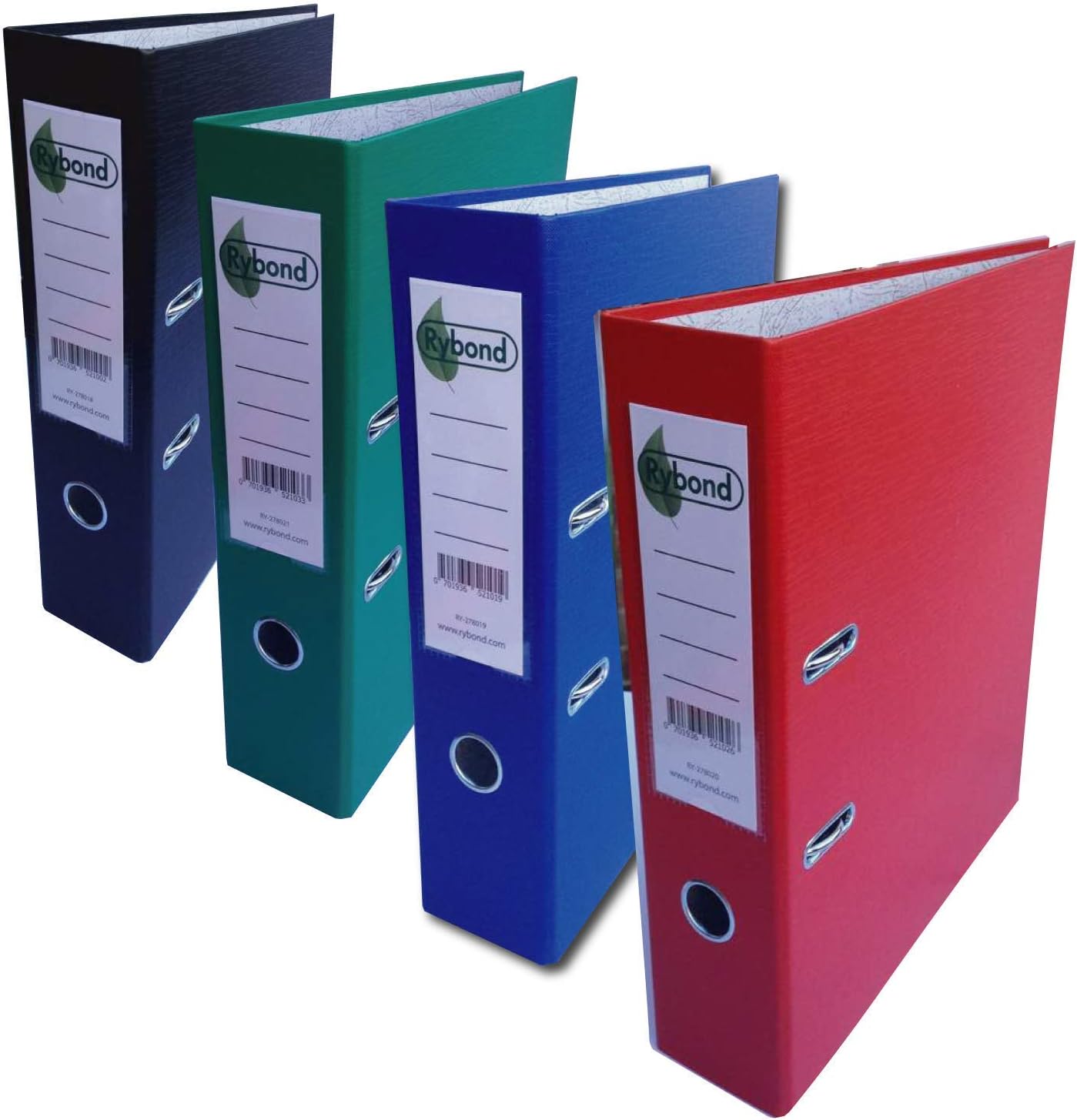 Rybond Premium Lever Arch Files - [Pack 4] Quality Fitting with Ring Binder and Metal Finger Pull - A4 Assorted 70cm