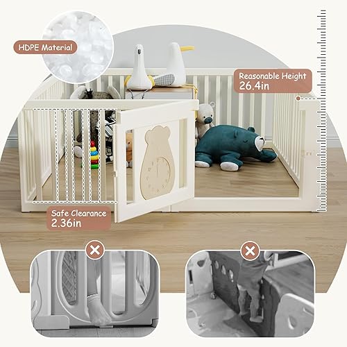 Miniatura 5 de BanaSuper Corralito para bebés de 63 x 63 pulgadas, 8 paneles, centro de actividades con puerta de seguridad, valla para bebés para niños pequeños,