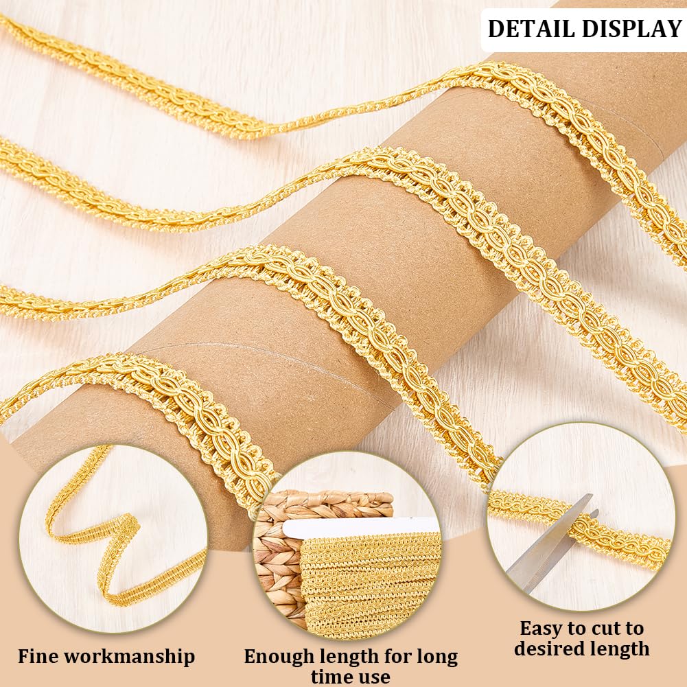 Rotolo di Nastro in Pizzo Intrecciato Dorato da 10 m e 1/2 Pollici con Frange in Poliestere per Tappezzeria Creazione di Gioielli Cucito Artigianato Costumi Tende Accessori Decorativi.