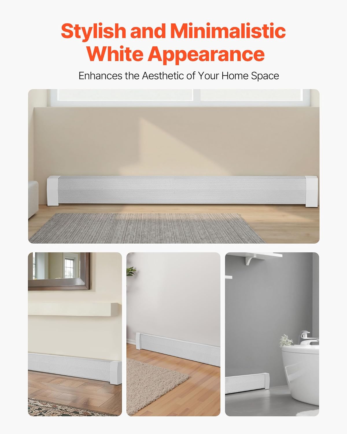 VEVOR Baseboard Heater Covers, Premium Series 6 ft Standard Electric Heating Unit Front Cover for Home Improvement, Heavy-duty Steel, Easy Installation for Bedroom Replacing Old Cover, White