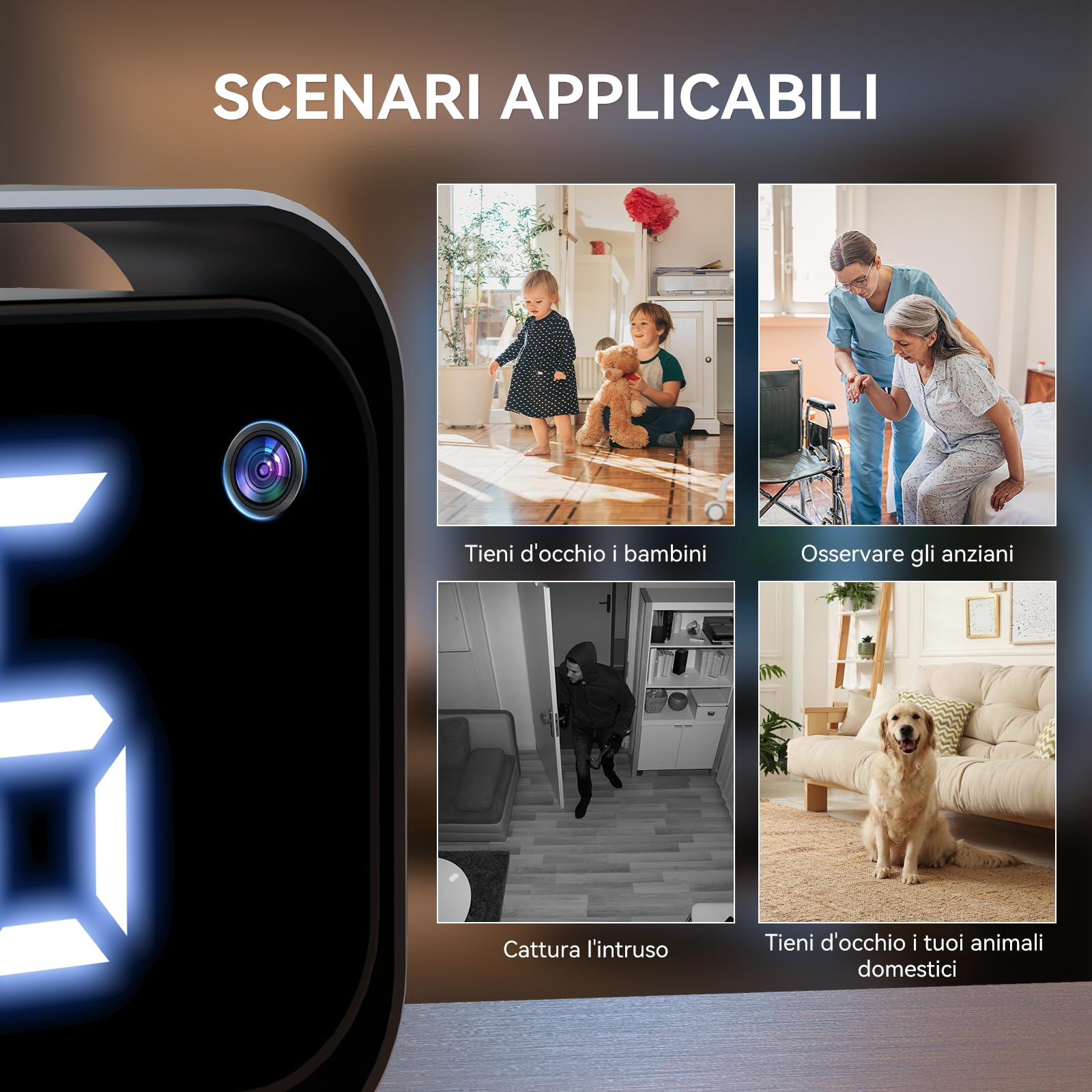 Telecamera Spia 4K, Telecamera Nascosta Spia con Sveglia， Angolo 150°, Rilevamento Movimento, Visione Notturna- Mini telecamera di sicurezza domestica con sveglia integrata