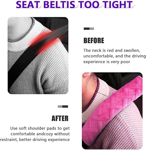 Miniatura 5 de Kewucn 2 almohadillas para cinturón de seguridad de automóvil, suaves y cómodas, fundas de arnés para proteger tu cuello y hombro, accesorios