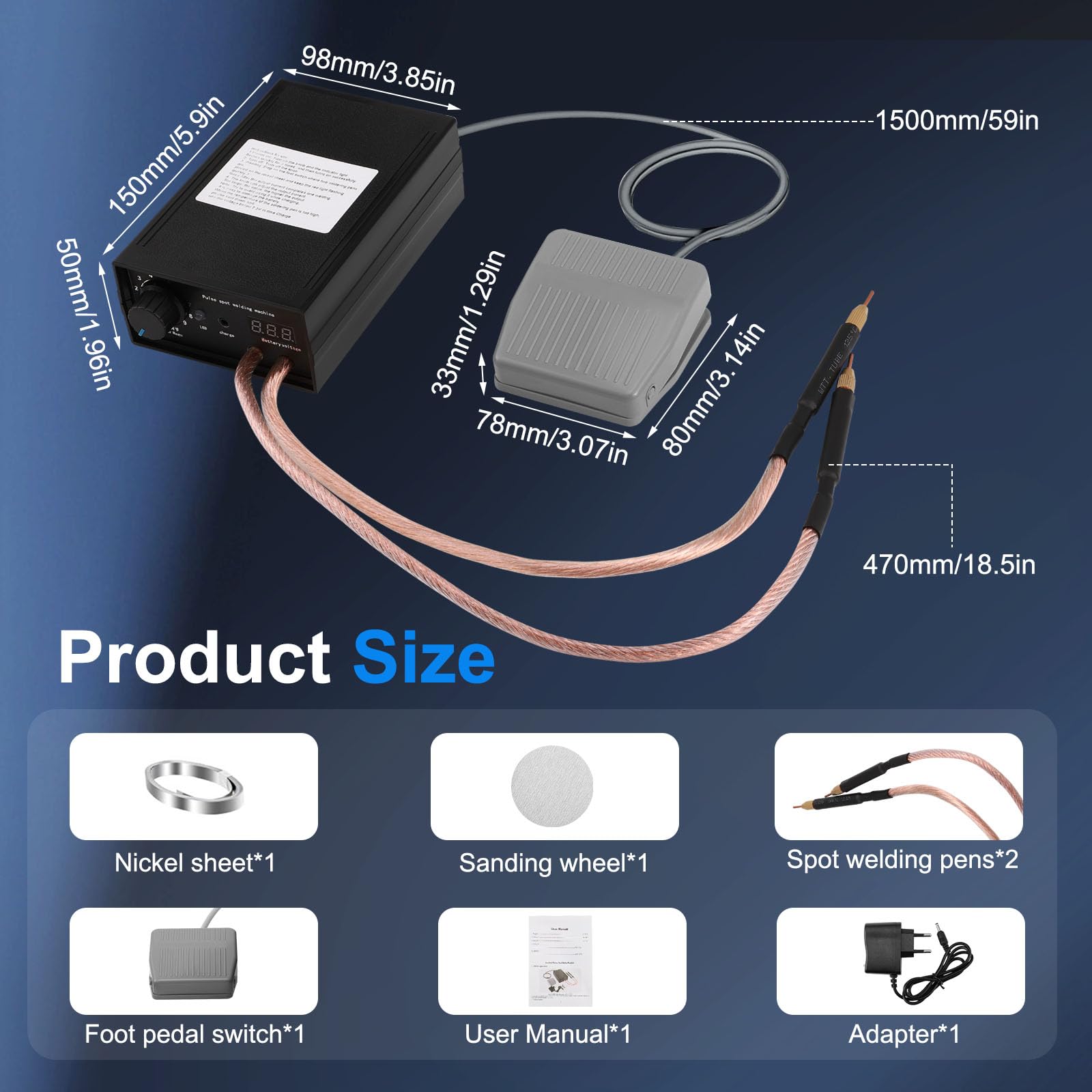 Saldatore a Punti 8000W, Saldatore a Punti a Batteria Portatile 10-90 Marce 0,1-0,3mm con Doppia Uscita a Impulsi Pedale Regolabile per Realizzazione di Pacchi Batteria