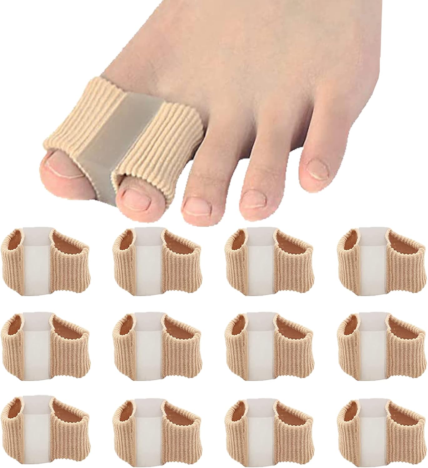 12 paquetes de separadores de dedos de gel para dedos superpuestos, espaciadores de dedos para juanetes para mujeres y hombres, 2 bucles corrector