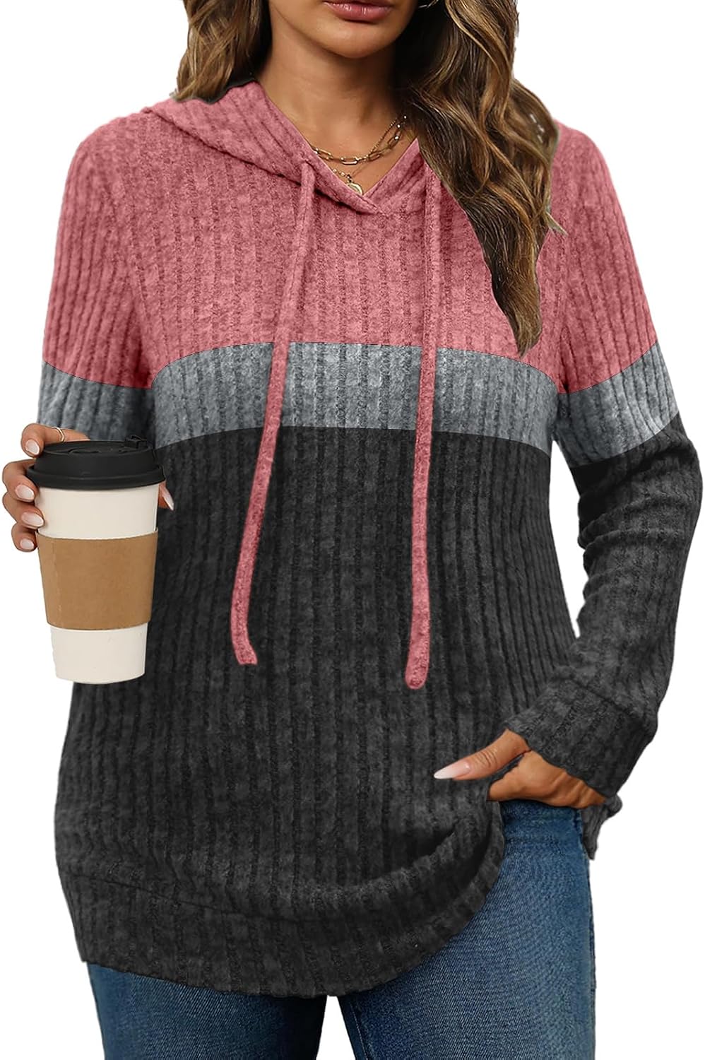 Womens Plus Size Lightweight Hoodie Sweaters Long Sleeve Fall Tops L-4XL
