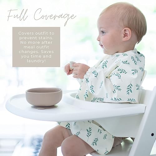Miniatura 5 de Little Keegs Baberos de manga larga para bebé, delantal de alimentación para bebé, impermeable, portátil, de manga completa