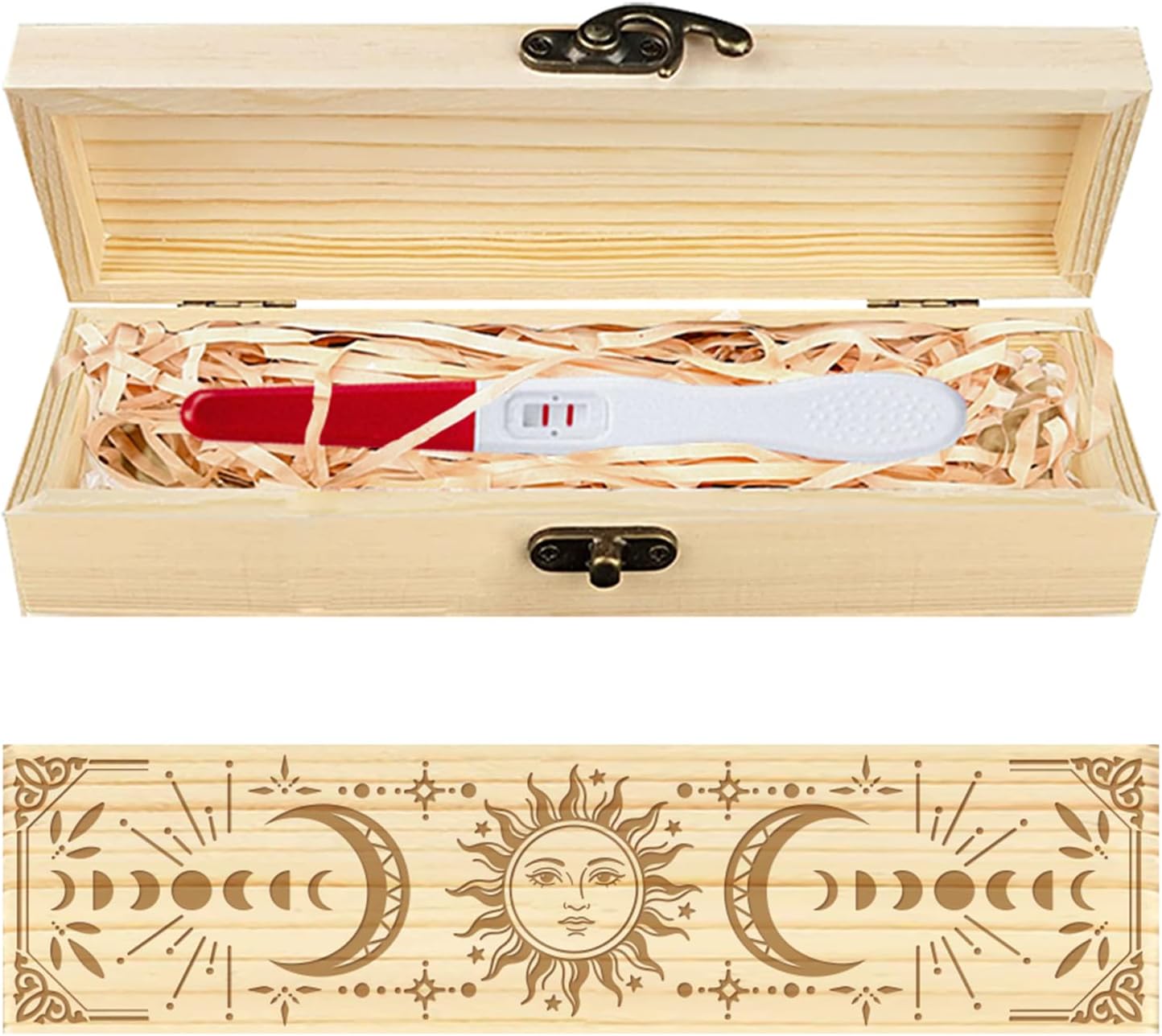 CHGCRAFT Mandala Pregnancy Test Souvenir Box, Vintage Pattern Wooden Keepsake Box with Lock and Raffia Ribbon, Hollowed Engraved Announcement Gift for Dad Husband, 8x2x1.2 Inch