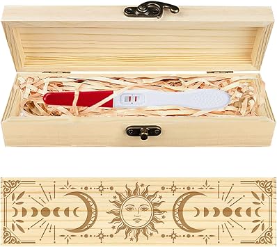 CHGCRAFT Tarot Divination Pregnancy Test Souvenir Box, Sun and Moon Wooden Keepsake Box with Lock and Raffia Ribbon, Hollowed Engraved Announcement Gift for Dad Husband, 8x2x1.2 Inch