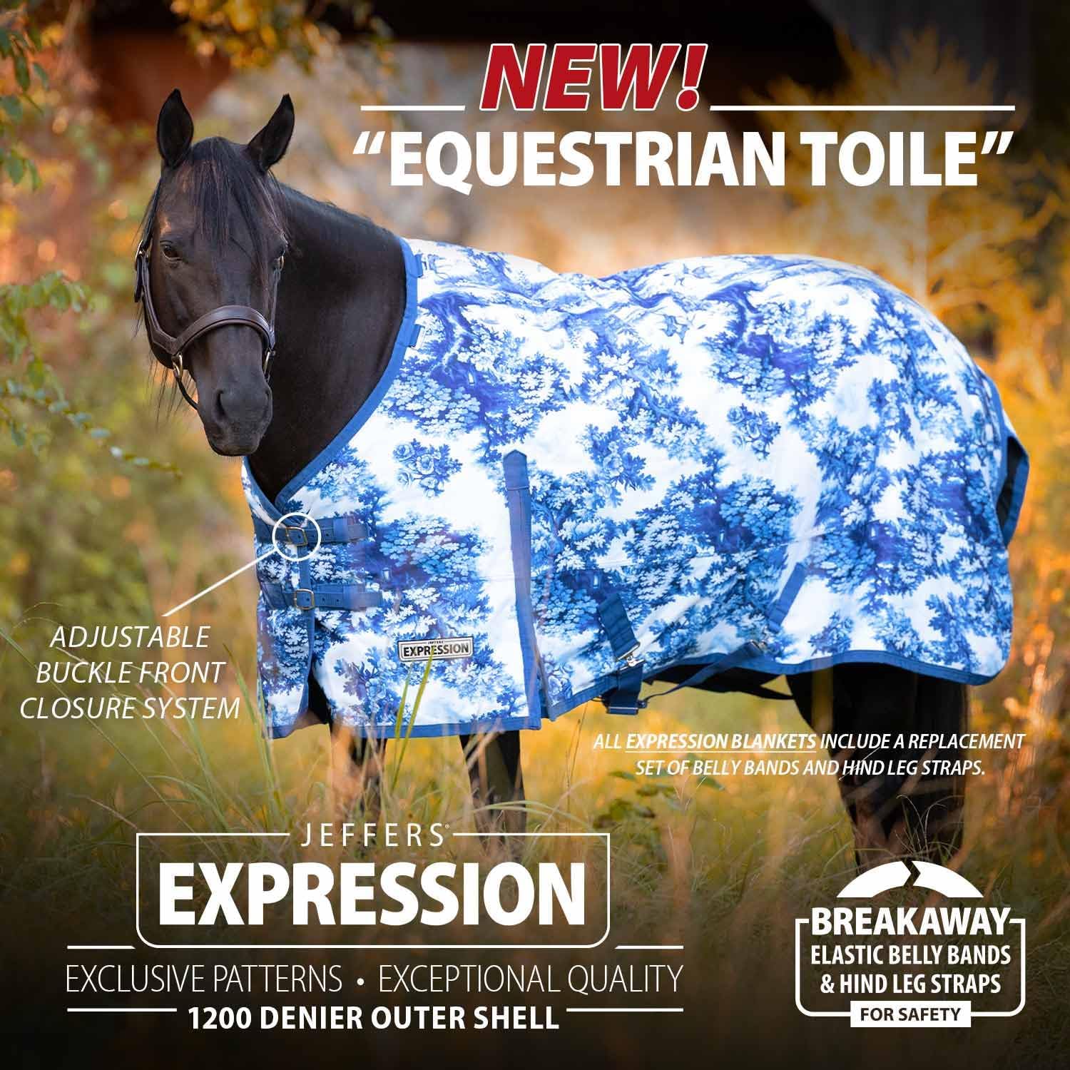 Jeffers Expression 1200 Denier Standard Neck Turnout Blanket for Horses, 84"- Water Proof, Breathable, 240 gram Polyfill, Medium Weight Warmth, Winter Protection for Stall, Barn – Equestrian Toile