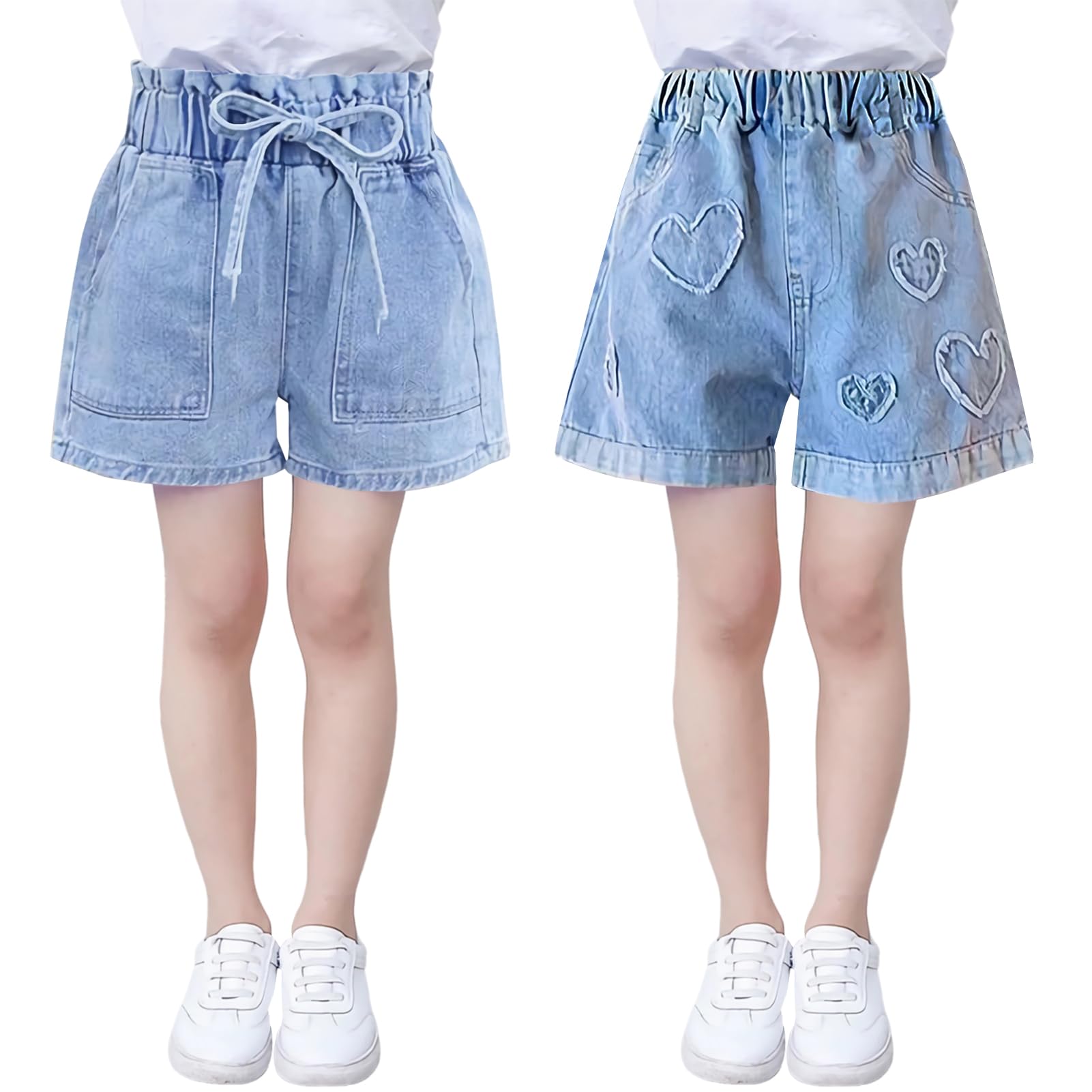 Shorts Mädchen Jeansshorts Kinder Denim Kurze Hose 2er-Pack Sommer Baumwolle Hosen mit Modische Druck