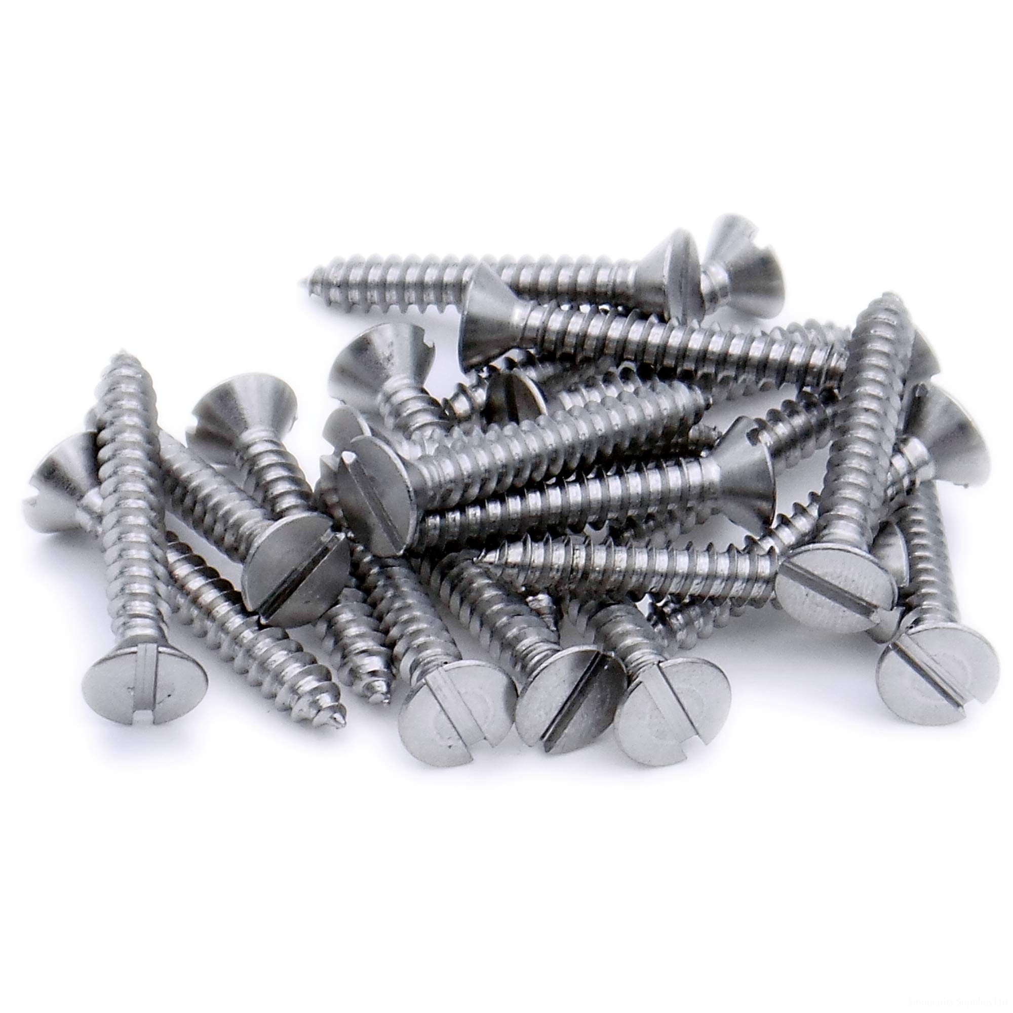 Singularity Supplies Silver No.8 X 0.875 (4.2Mm X 22Mm) Slot Countersunk Self-Tapping Screw - Stainless Steel (A2) (Pack Of 20)