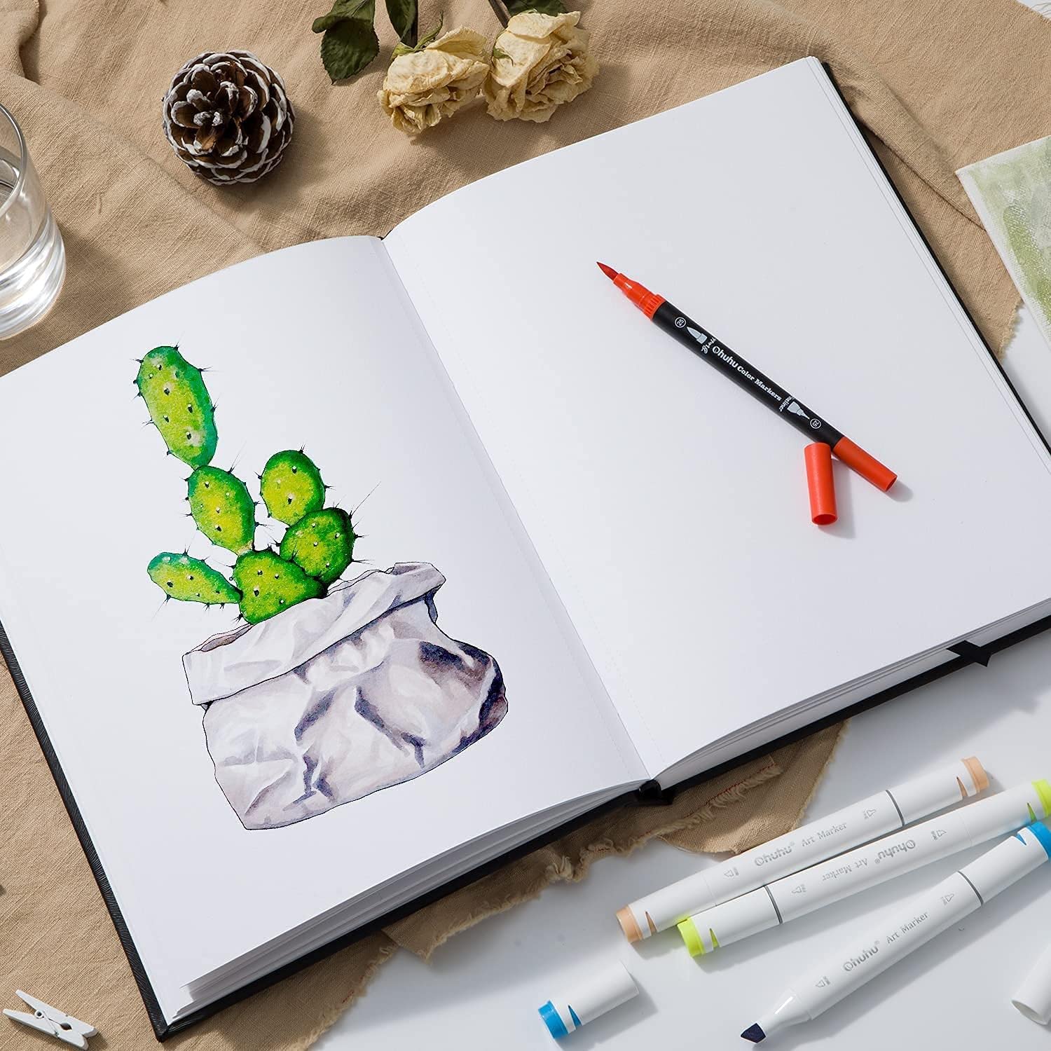 Ohuhu Cuaderno de Dibujo - 156 páginas / 78 hojas - 200 g/m2 - con Tapa Dura - Papel sin ácido, Cuaderno de bocetos para Marcador Acrílico Acuarela, 275mm x 210mm