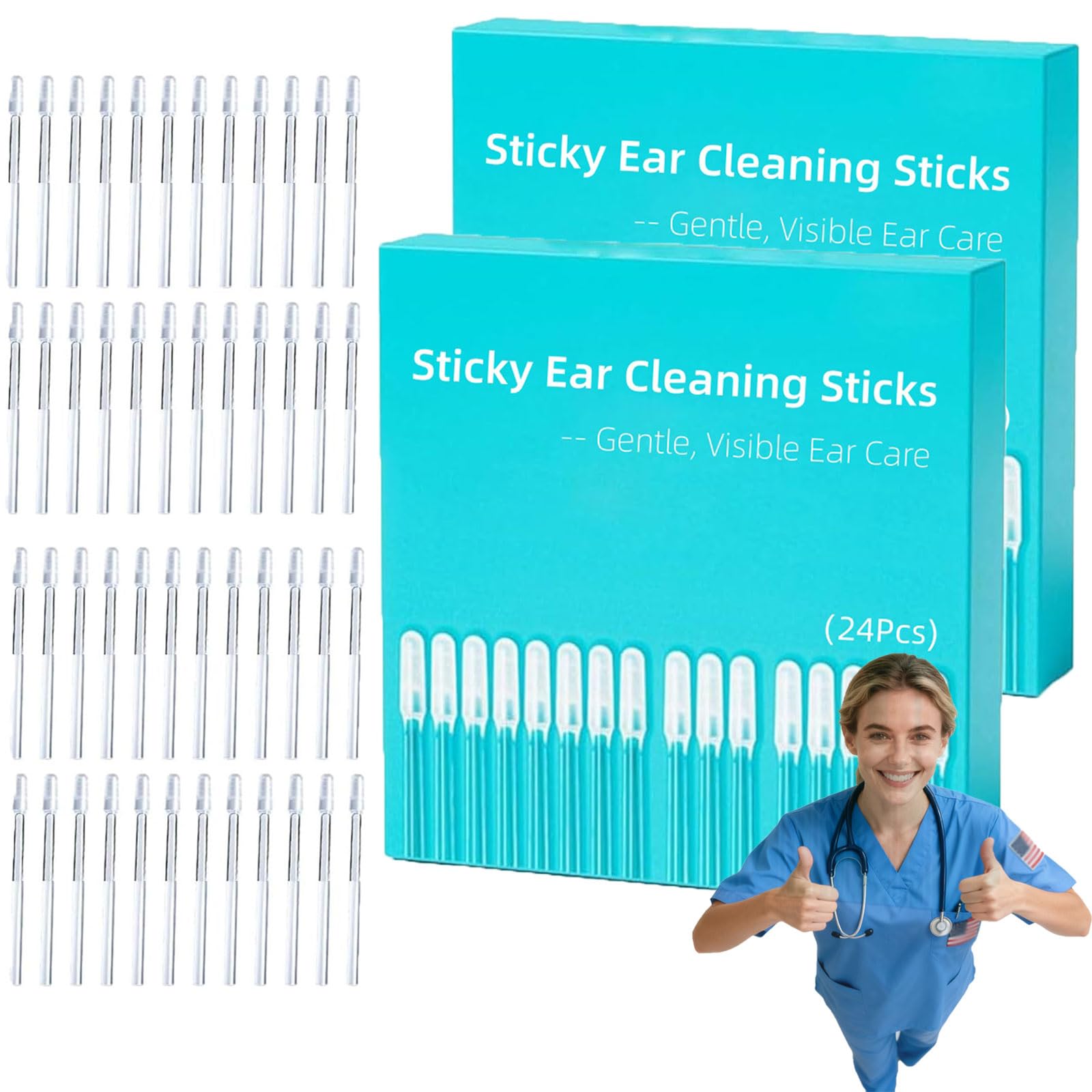 Sticky Ear Cleaning Sticks Gentle Visible Ear Care Sticky Ear Swabs 24 48 Pcs Reusable Adhesive Soft Head