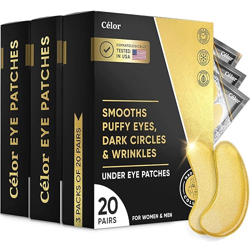 Parches para usar debajo de los ojos (60 pares) Mascarilla de oro de 24 quilates para usar debajo de los ojos con aminoácidos y colágeno para