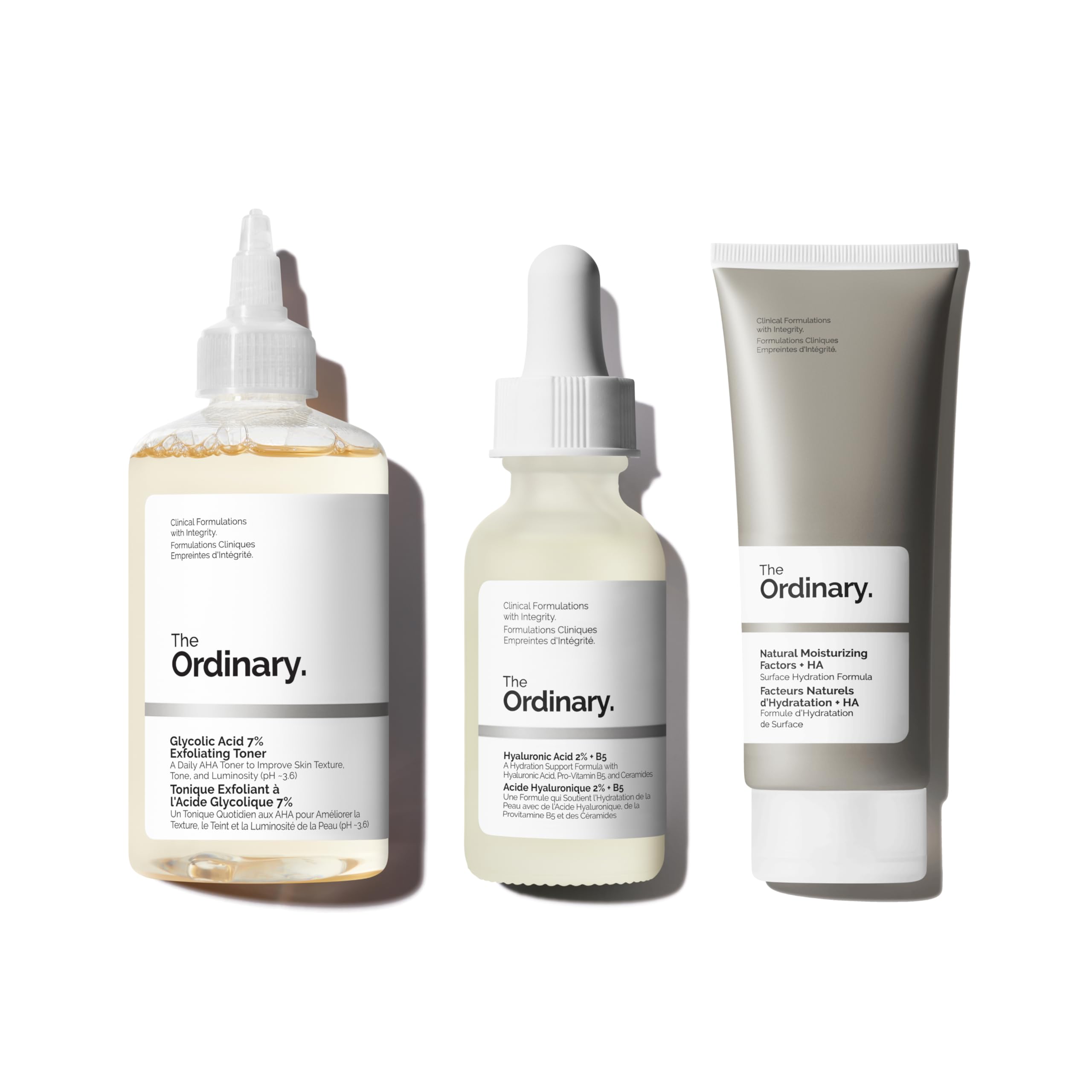 The Ordinary Favorites Collection For Luminous, Hydrated Skin - Skin Care Bundle Set -Glycolic Acid 7% Exfoliating Toner 8.1, Hyaluronic Acid 2% + B5, Natural Moisturizing Factors + HA GreenCircle Sustainable Energy Practices