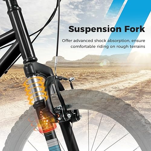 Miniatura 4 de Goplus Bicicleta de montaña, bicicleta para niños de 2024 pulgadas con transmisión de 6 velocidades, horquilla de suspensión, frenos dobles, asiento