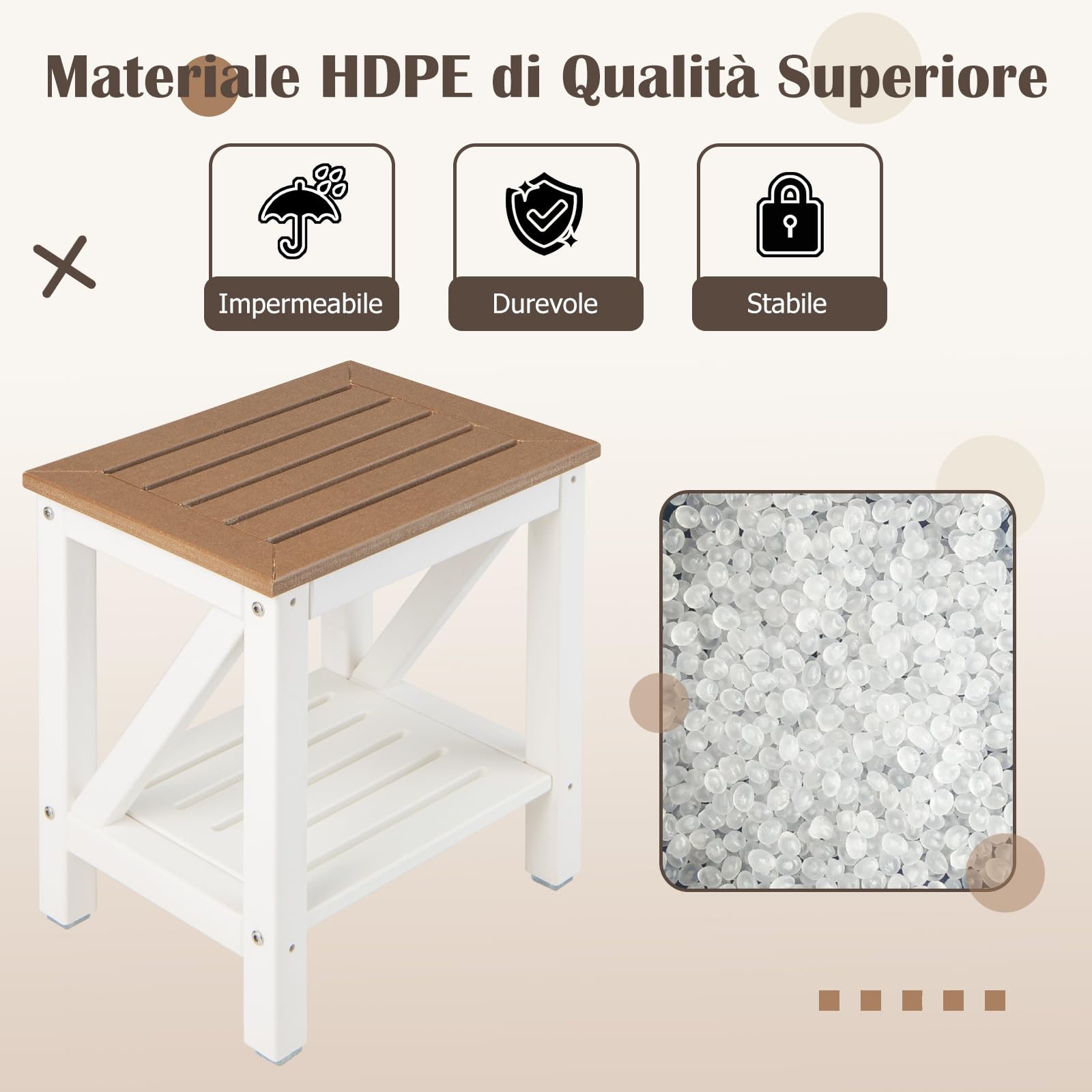 RELAX4LIFE Taburete de baño con estante de almacenamiento, Banquetas Asiento de ducha de HDPE, banco de ducha de hasta 150 kg para adultos y ancianos (42,5 x 32 x 46 cm, marrón)