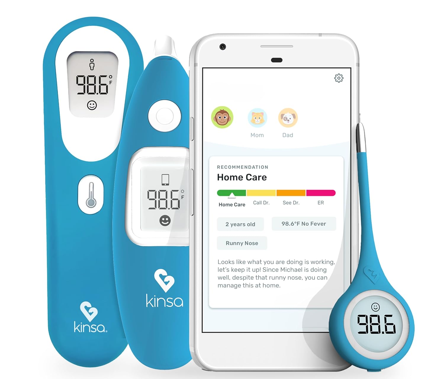 Kinsa Home Care Bundle - Digital Thermometers for Oral, Rectal, Armpit, Ear and Touchless Fever Readings