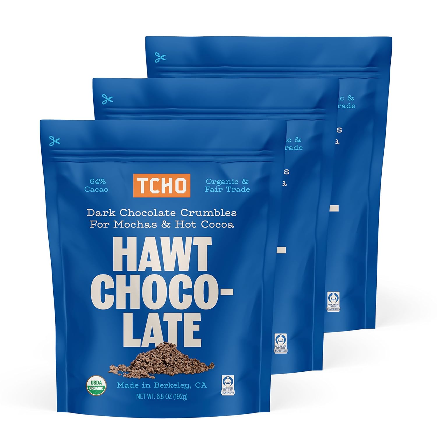 TCHO Hawt Chocolate Drinking Chocolate (3 Pack) | 100% Plant Based, Vegan Friendly, Kosher, Non-GMO, Non-Dairy, No Artificial Sweeteners, Fair Trade Certified | Drink Mix Made With Real Chocolate Crumbles (6.8oz each)