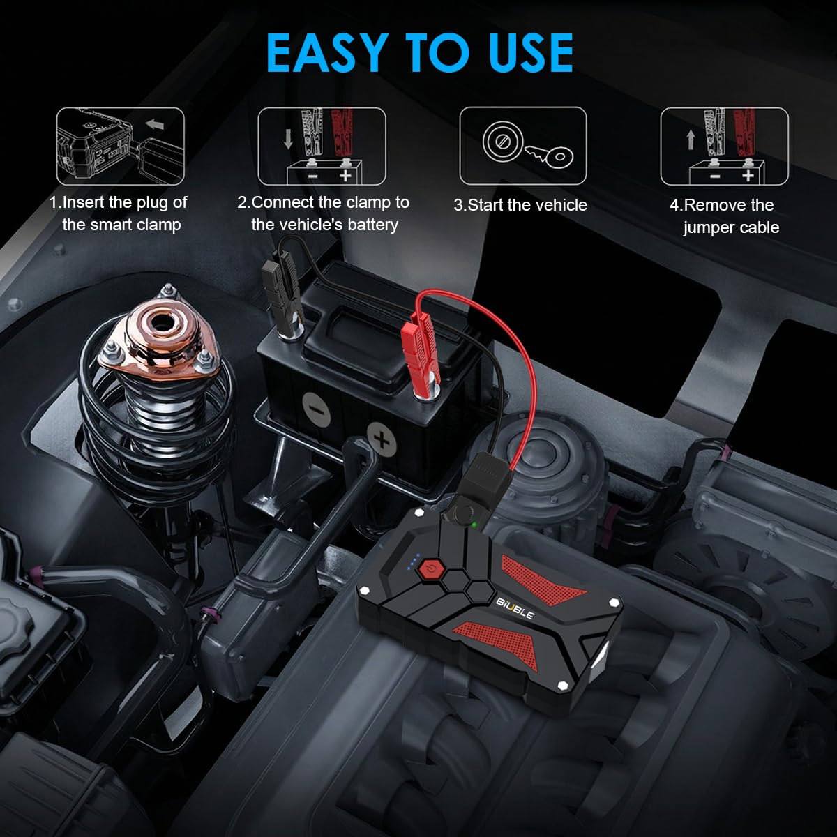 Démarreur de Voiture 5000A Booster de Batterie Auto 12V Pack d'alimentation Portable (jusqu'à 9,0 L d'essence ou 8,5 L de moteur diesel), Démarreur de Voiture avec Lampe de Poche LED, Démarrage