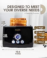 Vista 4 de Tostadora de 2 rebanadas, tostadora de pan retro con pantalla LED, tostadoras de ranuras extra anchas con 6 ajustes de tostado del pan, bagel