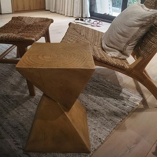 Miniatura 4 de Mesa de Comedor Mesa auxiliar de arte concreto ligera con Patas de mesa de Madera maciza Natural, 19.7 in de altura, adecuada para Salón, Cocina,