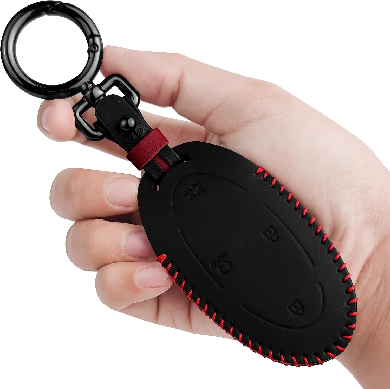 Tukellen Leather Key Fob Cover Compatible with Hyundai 2023 2024 2025 Ioniq 6 Grandeur GN7 KONA Sonata Elantra Key Fob (5 Buttons, Black(Red Line))