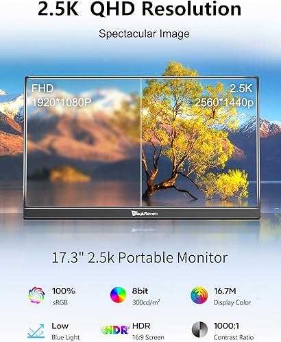 Miniatura 3 de Monitor portátil de 2.5 K, monitor QHD IPS de 17.3 pulgadas, doble USB C HDMI, segunda pantalla de computadora, pantalla VESA para juegos con 2