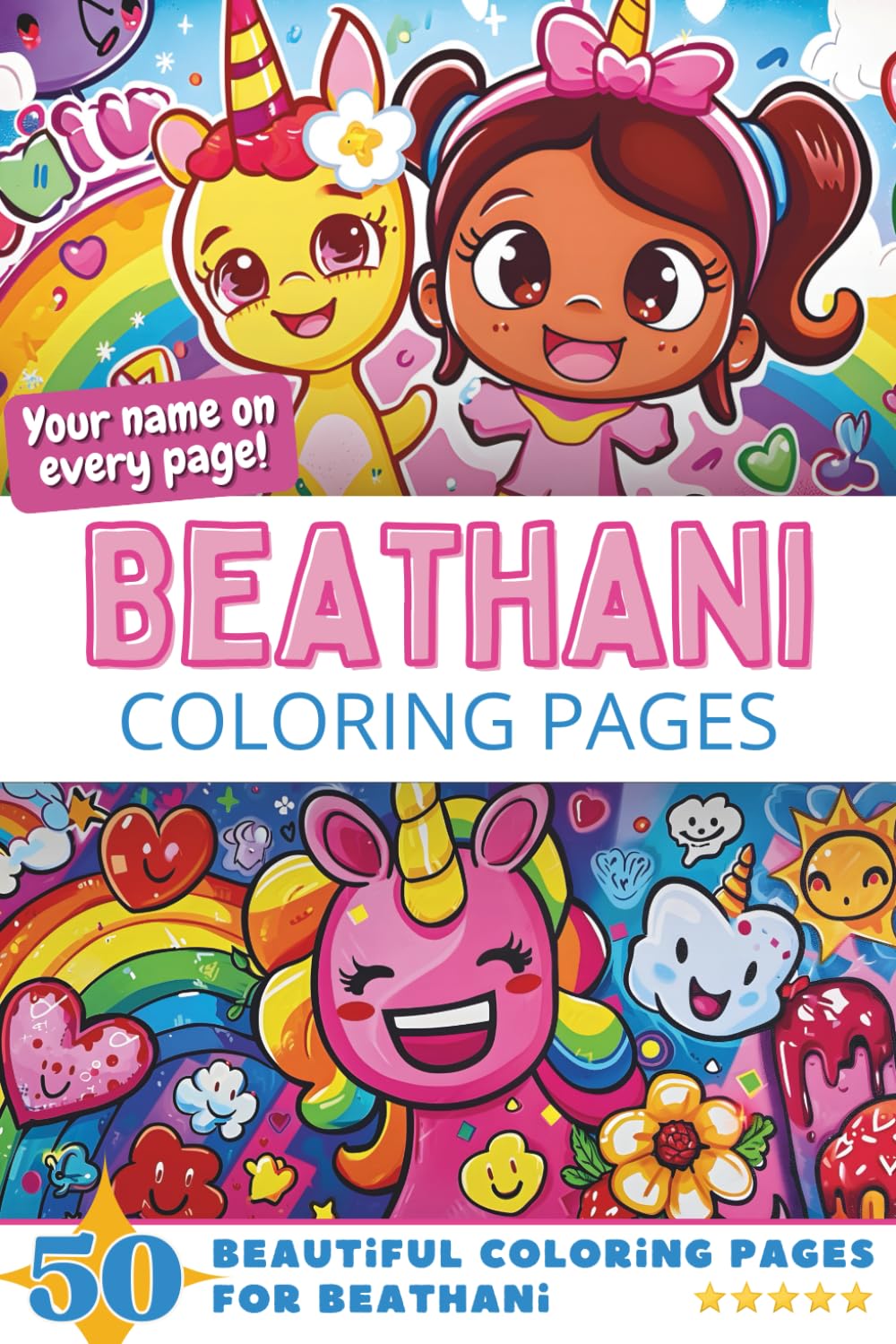 Beathani Coloring Pages: Wow-Effect! Your name on every page - Beathani coloring book - 6x9" - 50x Beathani coloring page - Fantastic Gift