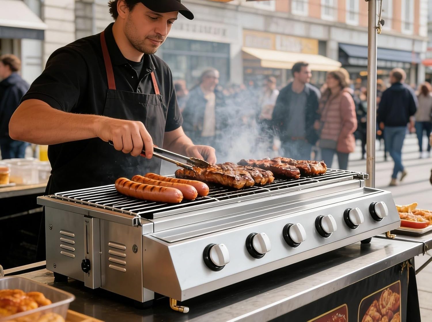 Tabletop Grill,Commercial LPG Gas BBQ With Ceramic Heating Technology, Removable Grids, Adjustable Height, And Oil Tray For Indoor Kitchen Use(A)
