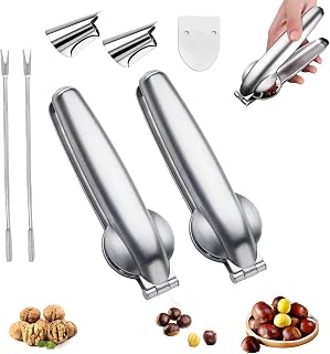 2Pcs Nut Cracker, 304 Stainless Steel Chestnut Cutter Tool, Nut Opener Plier with 2 Forks and 2 Thumb Peeling Shell, Multifunction Chestnut Open Clip for Walnut Pecan Almonds Hazelnuts