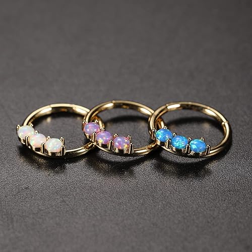 Miniatura 5 de GAGABODY Septum Jewelry - Aretes de acero quirúrgico 316L con bisagras, de ópalo y circonita cúbica pavimentada