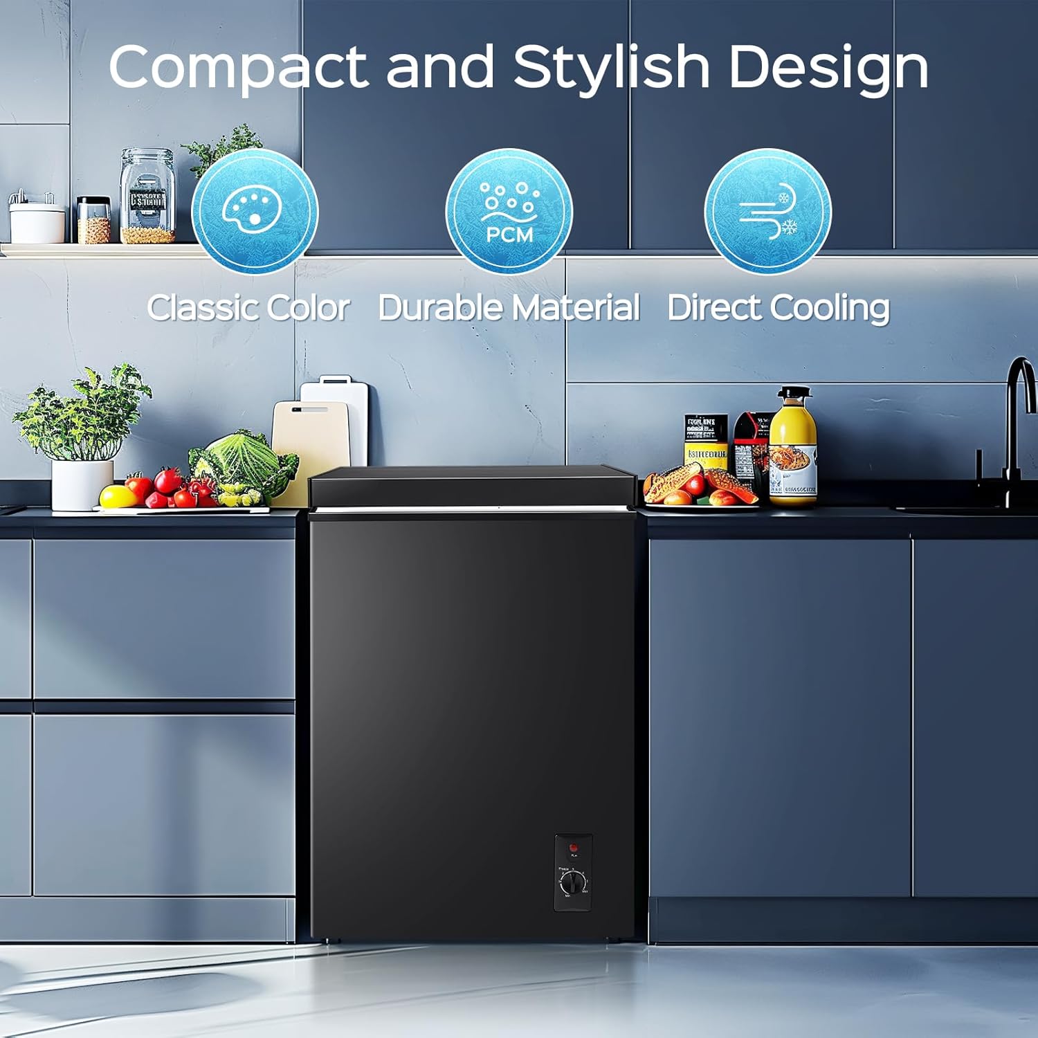 Anypro Chest Freezer 4.5 Cu.Ft, FreeStanding Top Door Compact Small Deep Mini Freezer Black