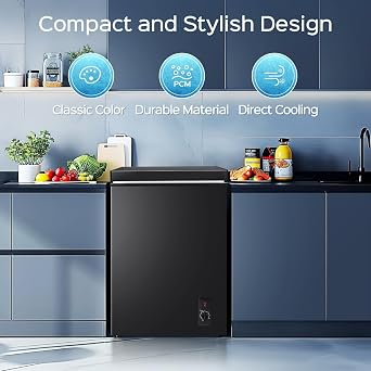 Anypro Chest Freezer 5.0 Cu.Ft, FreeStanding Top Door Compact Small Deep Mini Freezer with Removable Baskets, 7 Adjustable Temperatures for Garage Dorm Apartment RV Kitchen Business, Black