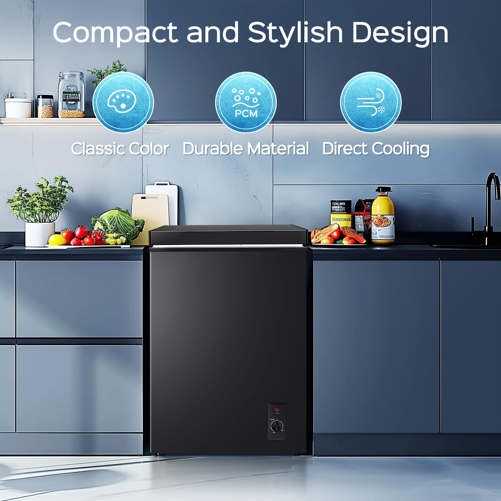 Anypro Chest Freezer 4.5 Cu.Ft, Freestanding Top Door Compact Small Deep Mini Freezer With Removable Baskets, 7 Adjustable Temperatures For Garage Dorm Apartment RV Kitchen Business, White on Fridge.com - View 2