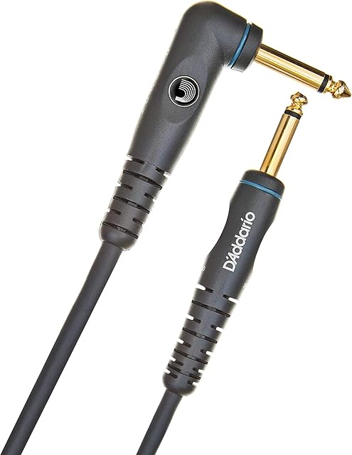 D'Addario Guitar Cable - Guitar Lead - Gold Plated for Optimal Signal Transfer and Corrosion Resistance - 1/4 Inch Male to 1/4 Inch Male - 20 Feet/6.10 Meters - Straight End/Right Angle - 1 Pack