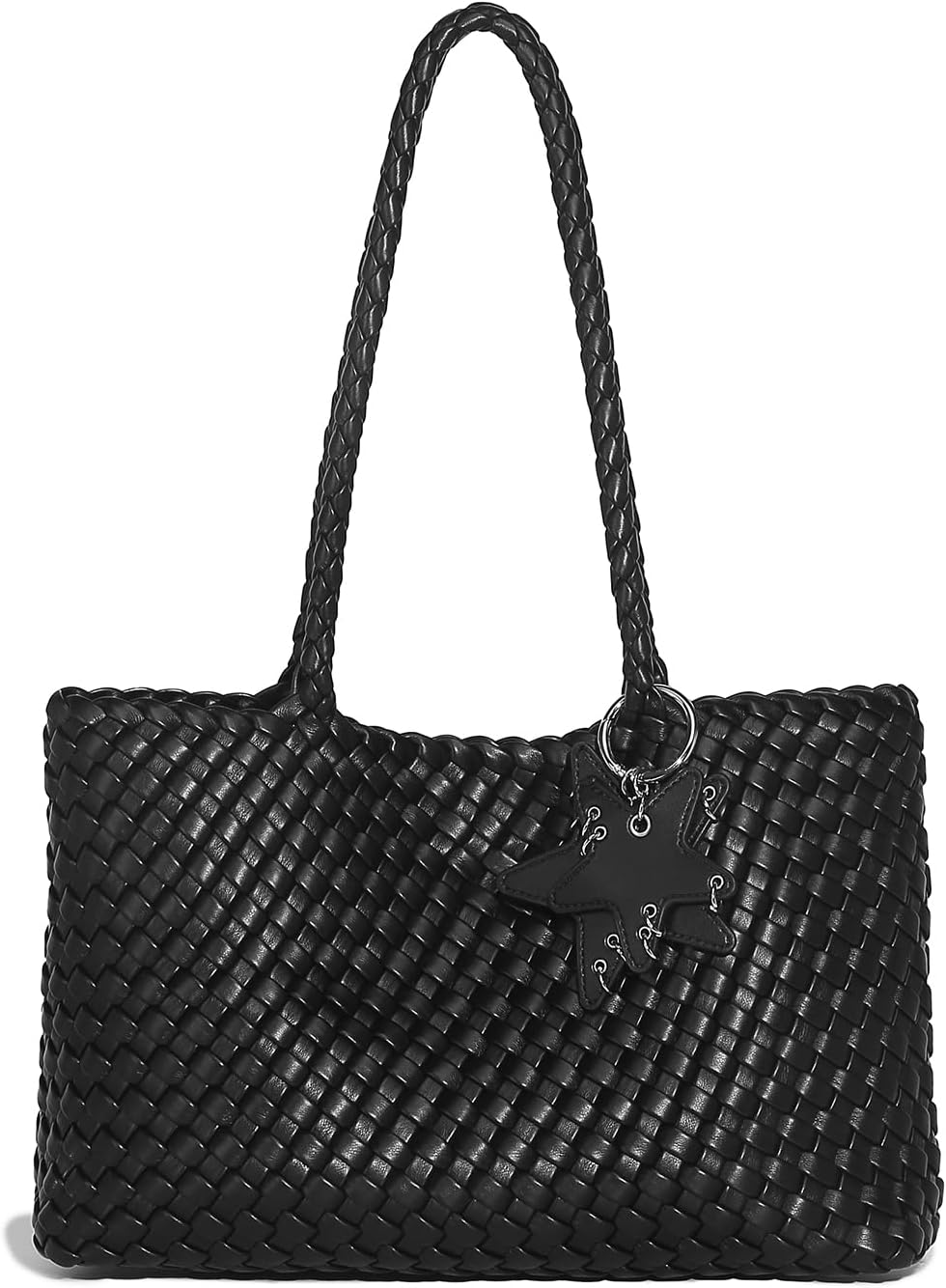 Large Woven Bag for Women Handmade Woven Tote Bag Trendy Purse Handbag PU Leather Shoulder Bag